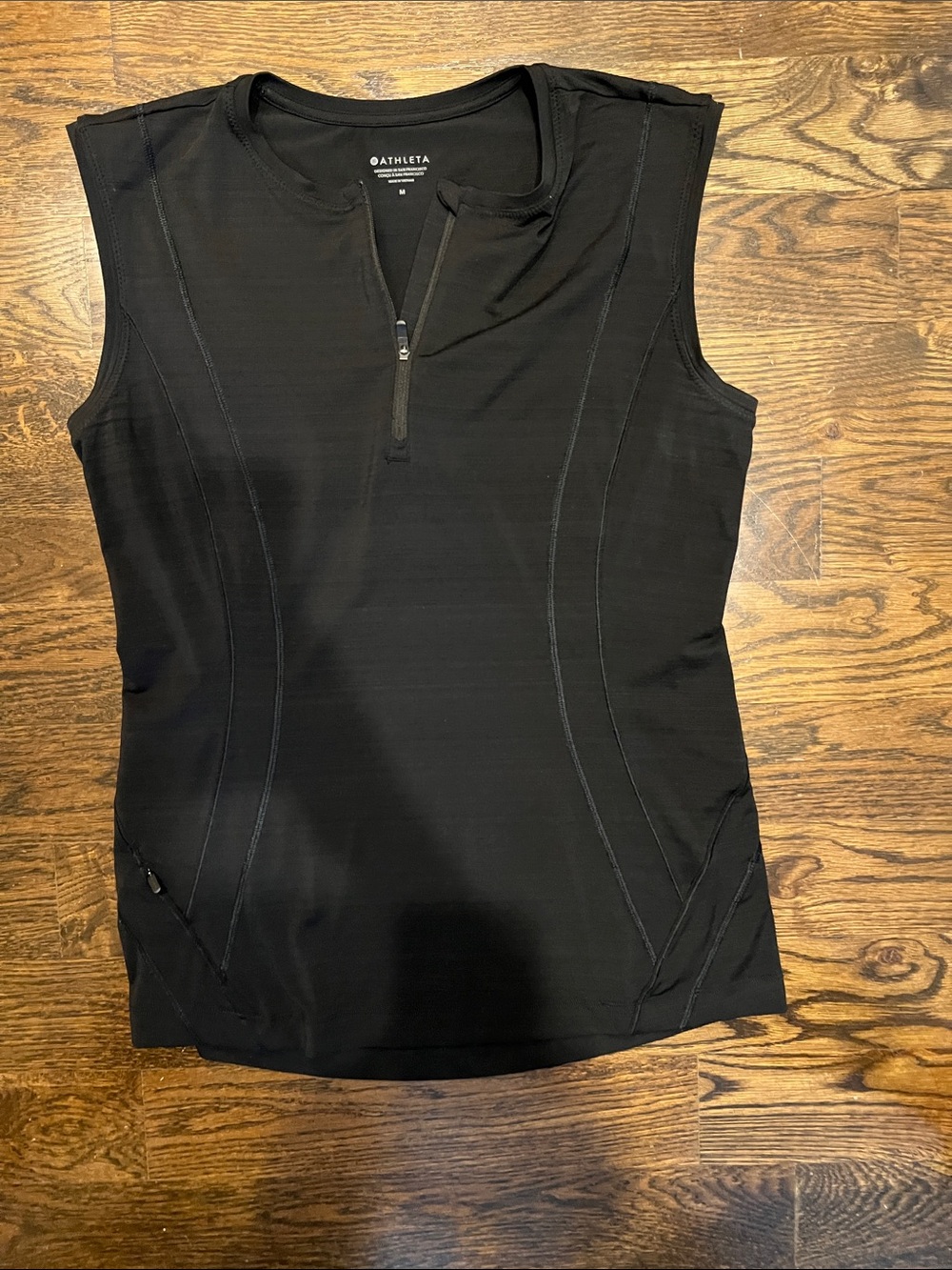 Athleta Black Sleeveless Zip-Front Performance Tank